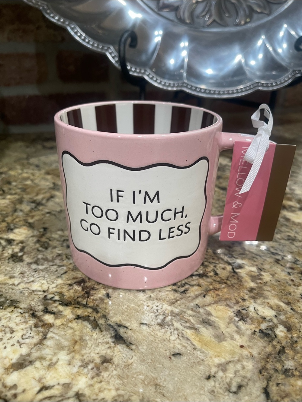 Mellow & Mod IF I’M TOO MUCH hand painted double sided mug - Brand new